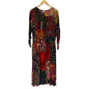 Zero Zero Multicolored Beaded Button Up Long Sleeve Vintage Dress Size S Small